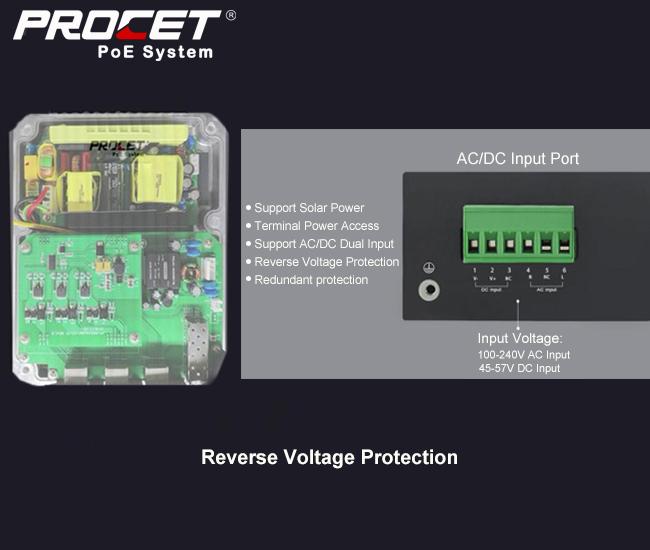 ¿Cuál es protección del voltaje reverso en el PoE?cid=36